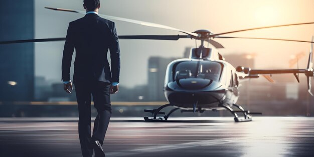 Executivos em heliponto